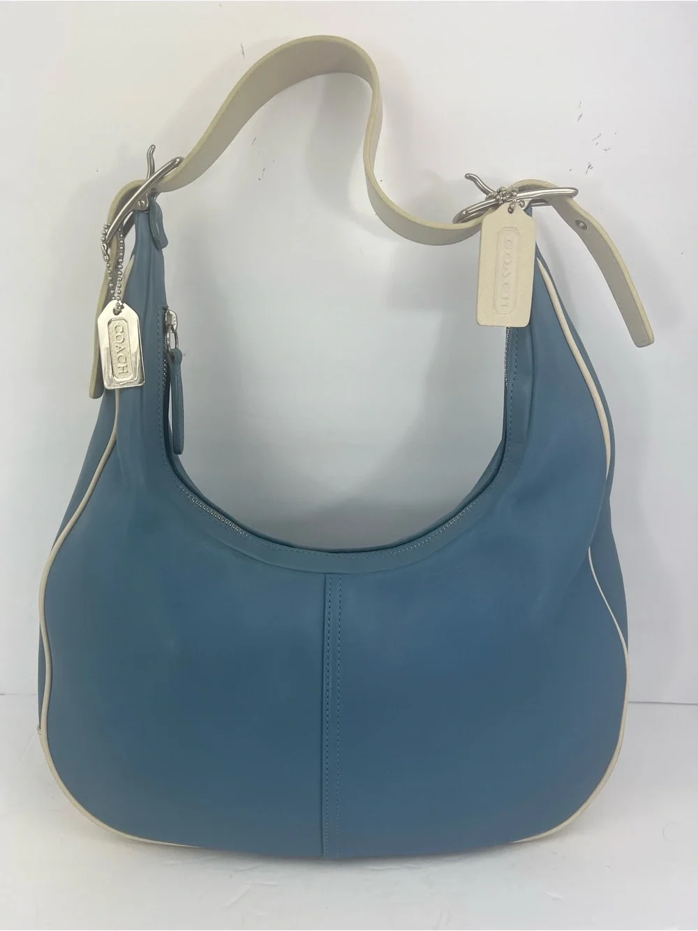 COACH VINTAGE LEGACY WEST ZOE HOBO BAG, SOFT LEATHER POOL BLUE LEATHER & WHITE